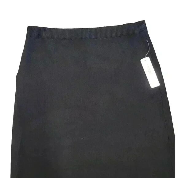 Notations Women's Black Rayon/Nylon Knit Straight Skirt w Crocheted Lace & Brown - Picture 2 of 9